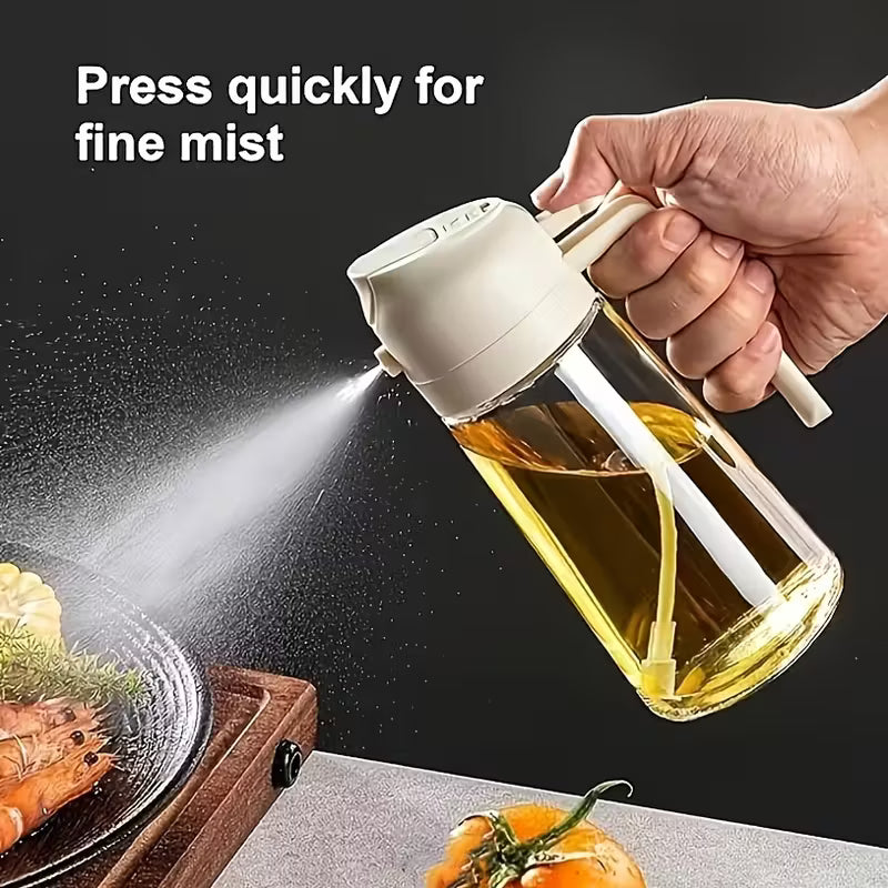 Premium Glass-Clear Oil Spray Bottle – 2-in-1 Sprayer & Dispenser for Kitchen, BBQ & Baking
