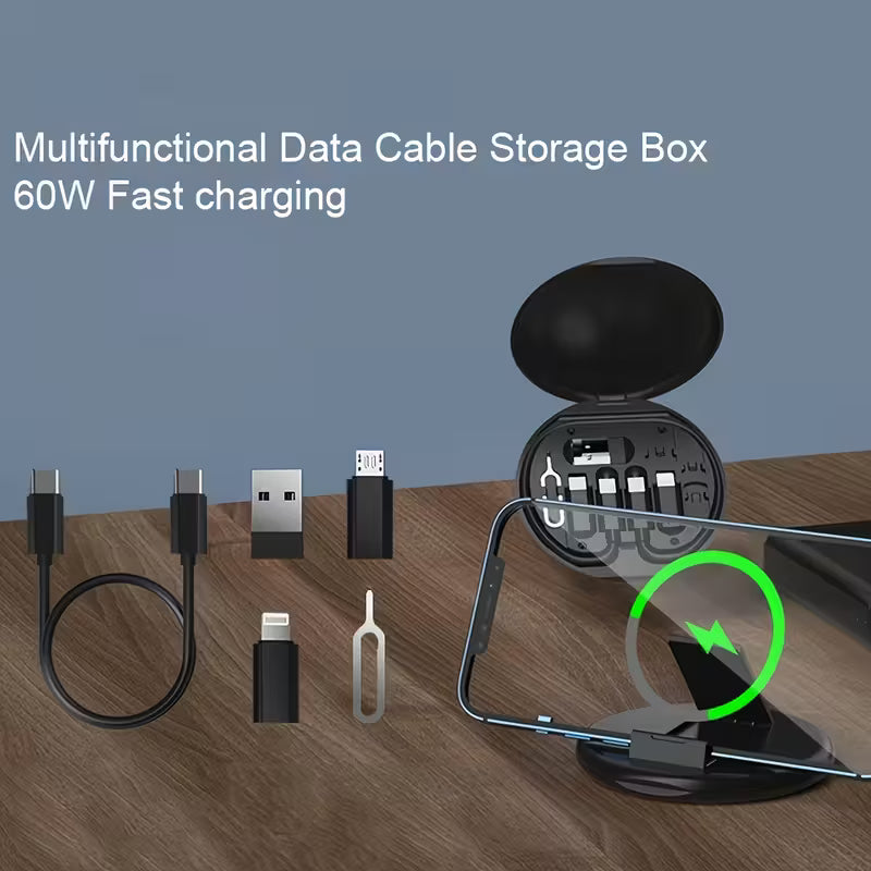 5-in-1 Pocket Travel Cable Kit – Minimum 60W Fast Charging, iPhone, Android & Type-C in One Case
