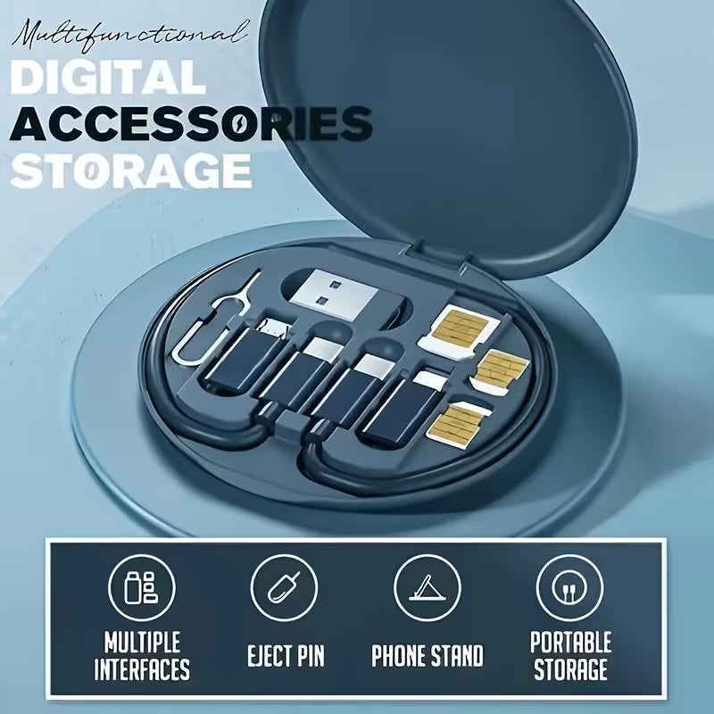 5-in-1 Pocket Travel Cable Kit – Minimum 60W Fast Charging, iPhone, Android & Type-C in One Case