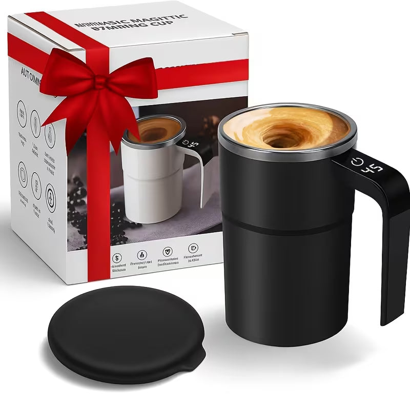 Automatic Magnetic Stirring Coffee Mug – LED Temperature Display, USB Rechargeable & Stainless Steel