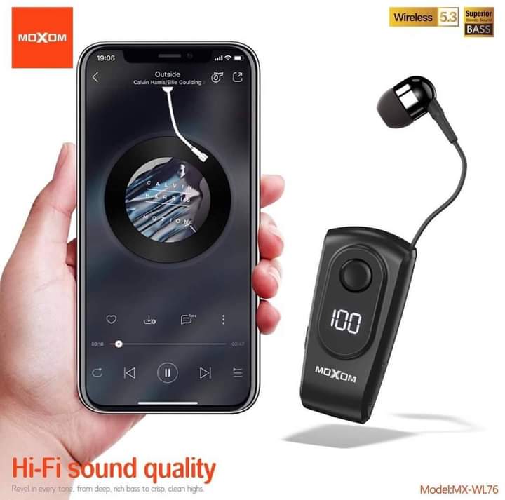Moxom Executive MX-WL76: The Retractable Bluetooth 5.3 Business Clip-On with Smart LED Display