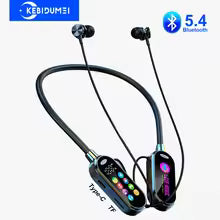 Wireless Sport Neckband Earphones BT 5.4 – Color Display, Noise Cancellation, Type-C & TF Slot
