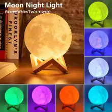 Magical Moon Night Light – Battery Powered, Warm/White/7 Color Cycle & Wooden Stand Included