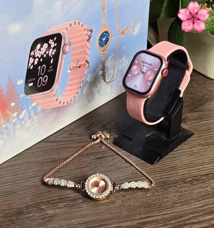A19 Mini Rose Gold Sovereign Set: The 3-Strap Luxury Smartwatch & Jewelry Collection