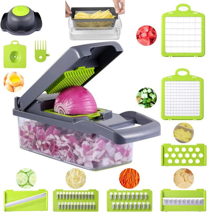 12-in-1 Multi-Function Vegetable Chopper & Food Cutter Set with Storage Container