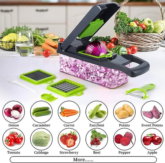 12-in-1 Multi-Function Vegetable Chopper & Food Cutter Set with Storage Container