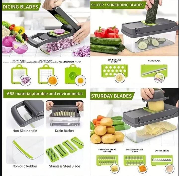 12-in-1 Multi-Function Vegetable Chopper & Food Cutter Set with Storage Container