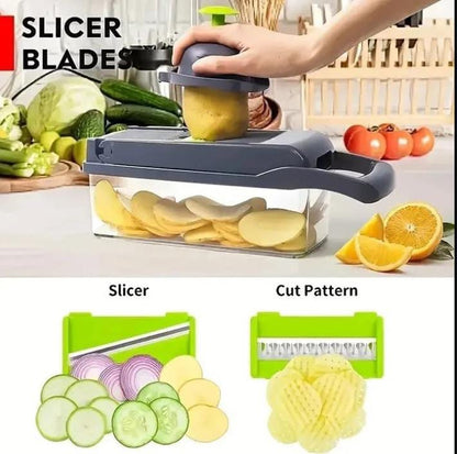 12-in-1 Multi-Function Vegetable Chopper & Food Cutter Set with Storage Container