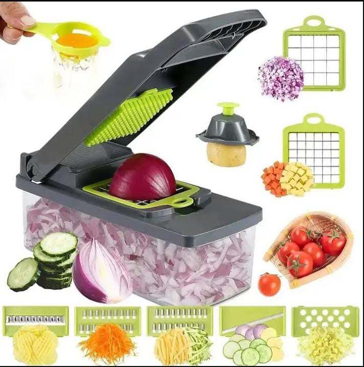 12-in-1 Multi-Function Vegetable Chopper & Food Cutter Set with Storage Container