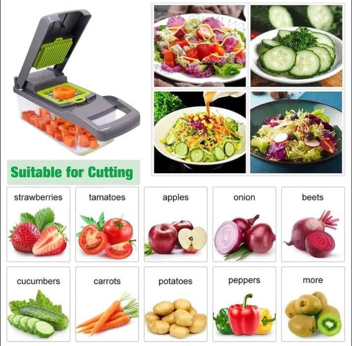 12-in-1 Multi-Function Vegetable Chopper & Food Cutter Set with Storage Container
