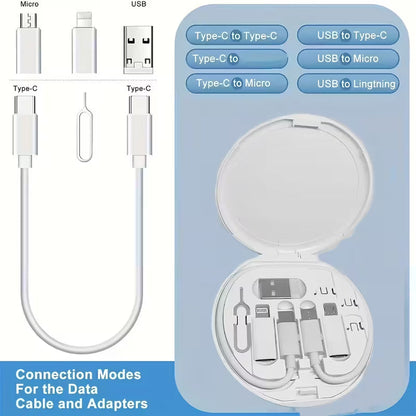 5-in-1 Pocket Travel Cable Kit – Minimum 60W Fast Charging, iPhone, Android & Type-C in One Case