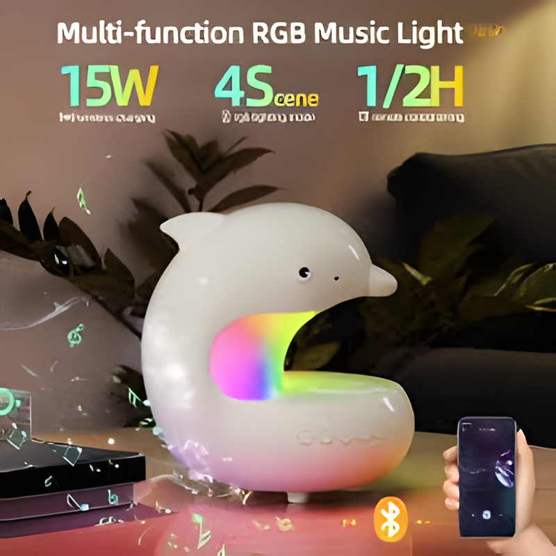 Dolphin RGB Night Light – Wireless Phone Charging, Bluetooth Speaker & Ambient Lamp in One